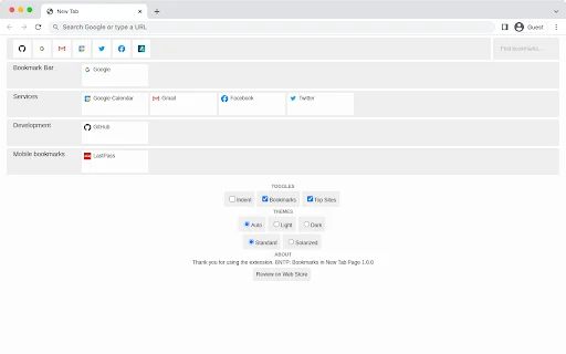 ดาวน์โหลด BNTP: Bookmarks in New Tab Page – จัดระเบียบเว็บโปรดของคุณให้ใช้งานง่ายและรวดเร็ว - Screenshot 1