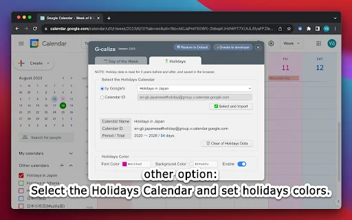 ดาวน์โหลด G-calize ล่าสุด – ปรับแต่งสี Google Calendar ให้สวยงามและอ่านง่าย - Screenshot 5