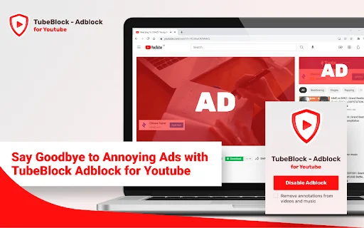TubeBlock บล็อกโฆษณา YouTube ฟรี – ดูวิดีโอต่อเนื่องไม่มีสะดุด - Screenshot 1