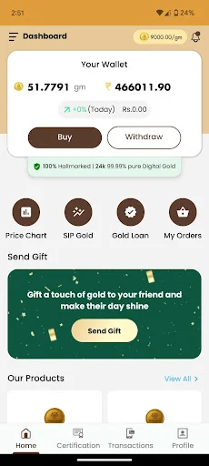 ดาวน์โหลด Today Gold ล่าสุด – ซื้อขายทองคำดิจิทัลเริ่มต้น 100 รูปี - Screenshot 1