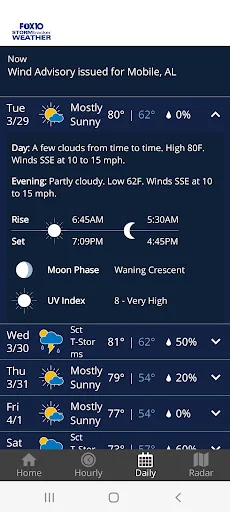 ดาวน์โหลด FOX10 Weather Mobile Alabama ล่าสุด – พยากรณ์อากาศแม่นยำฟรี - Screenshot 4