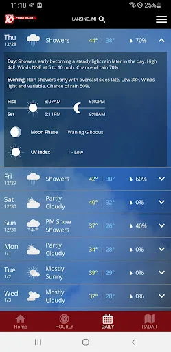 ดาวน์โหลด WILX First Alert Weather ล่าสุด – พยากรณ์อากาศแม่นยำฟรี - Screenshot 3