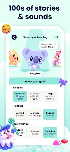 ดาวน์โหลด Moshi Kids: แอปช่วยลูกน้อยนอนหลับและผ่อนคลาย – ฟังนิทานและเพลงกล่อมเด็ก - Screenshot 2